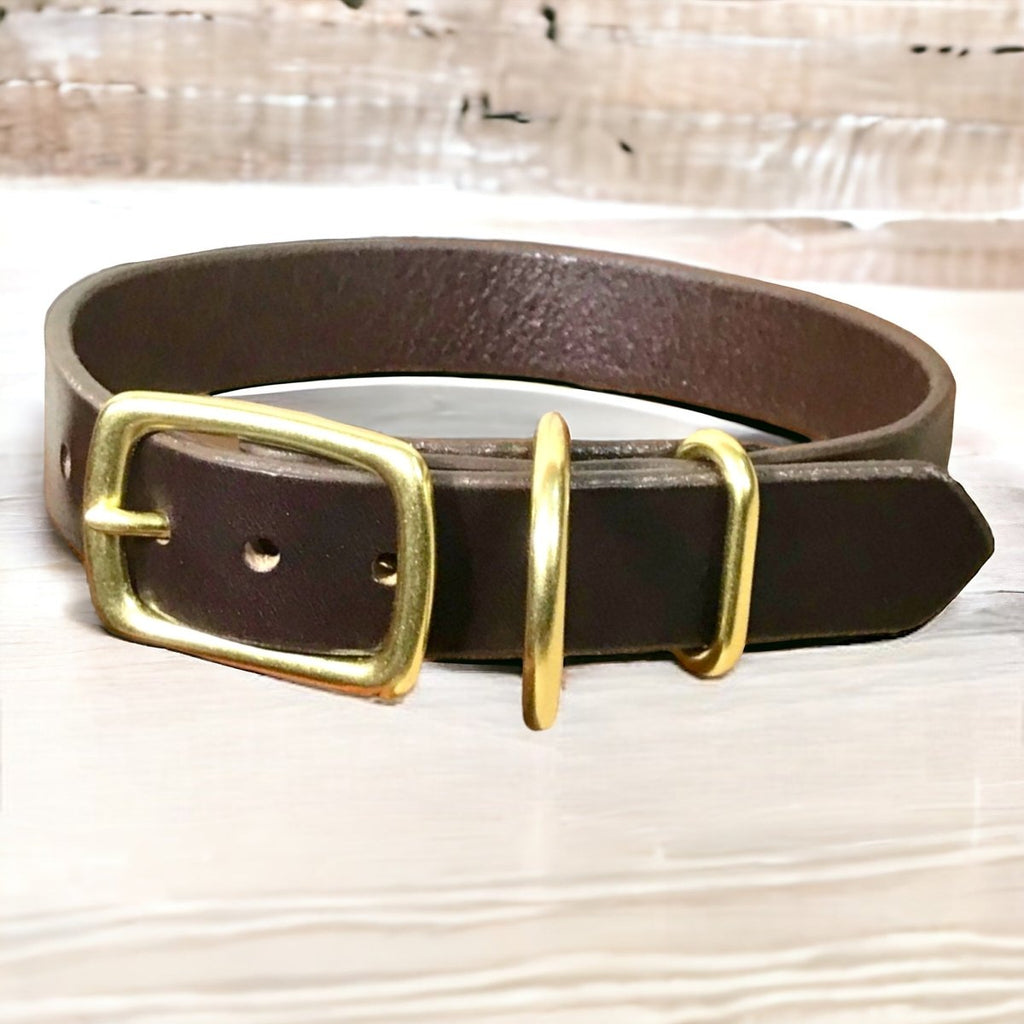 Leather Dog Collar with Nameplate 1 Inch Wide