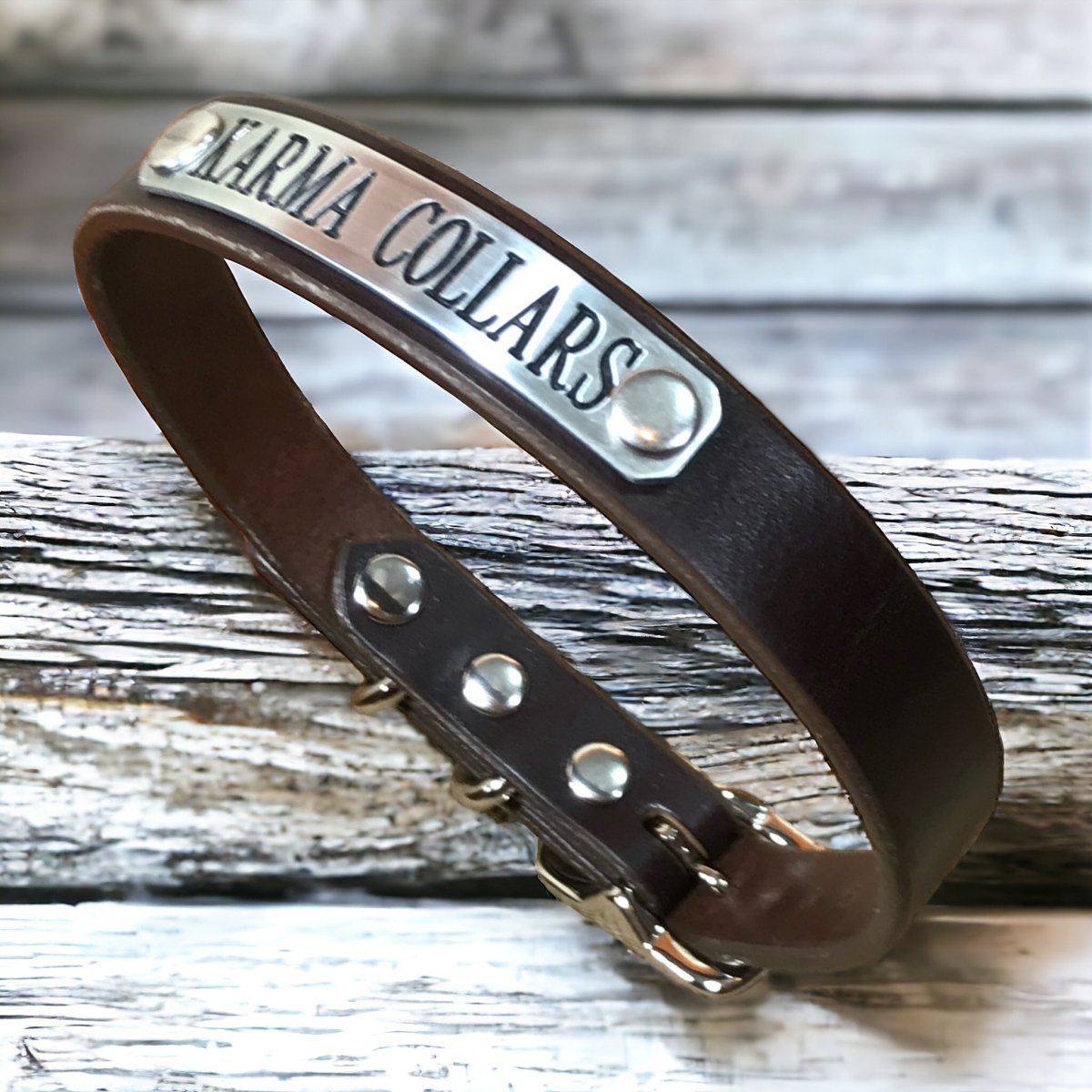 Leather Dog Collar with Nameplate 1 Inch Wide