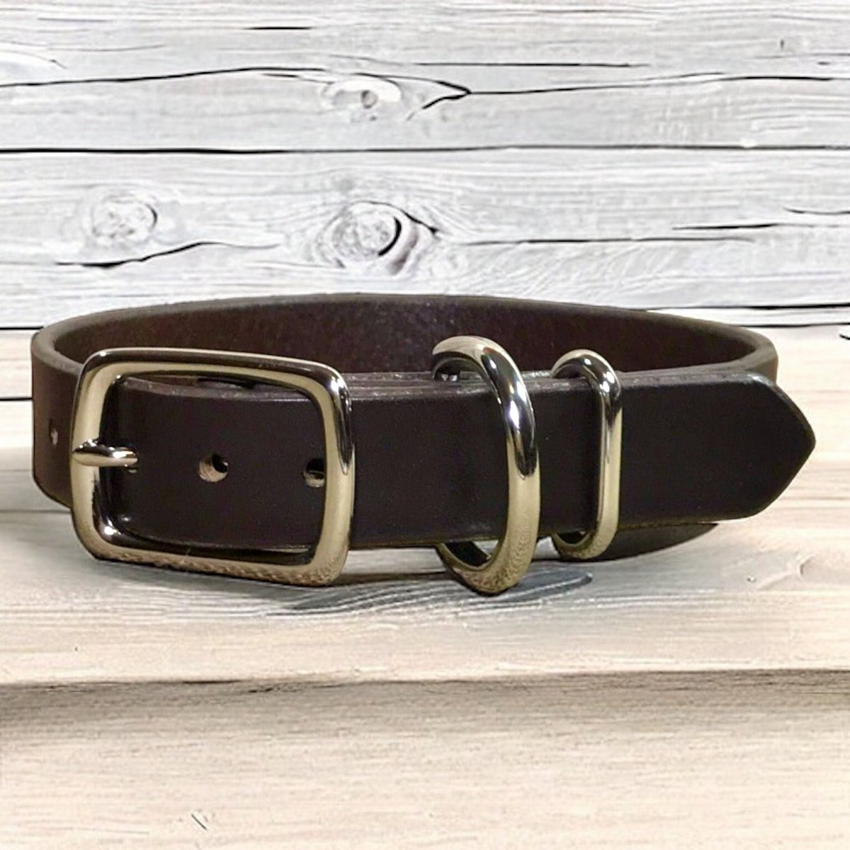 Leather Dog Collar with Nameplate 1 Inch Wide