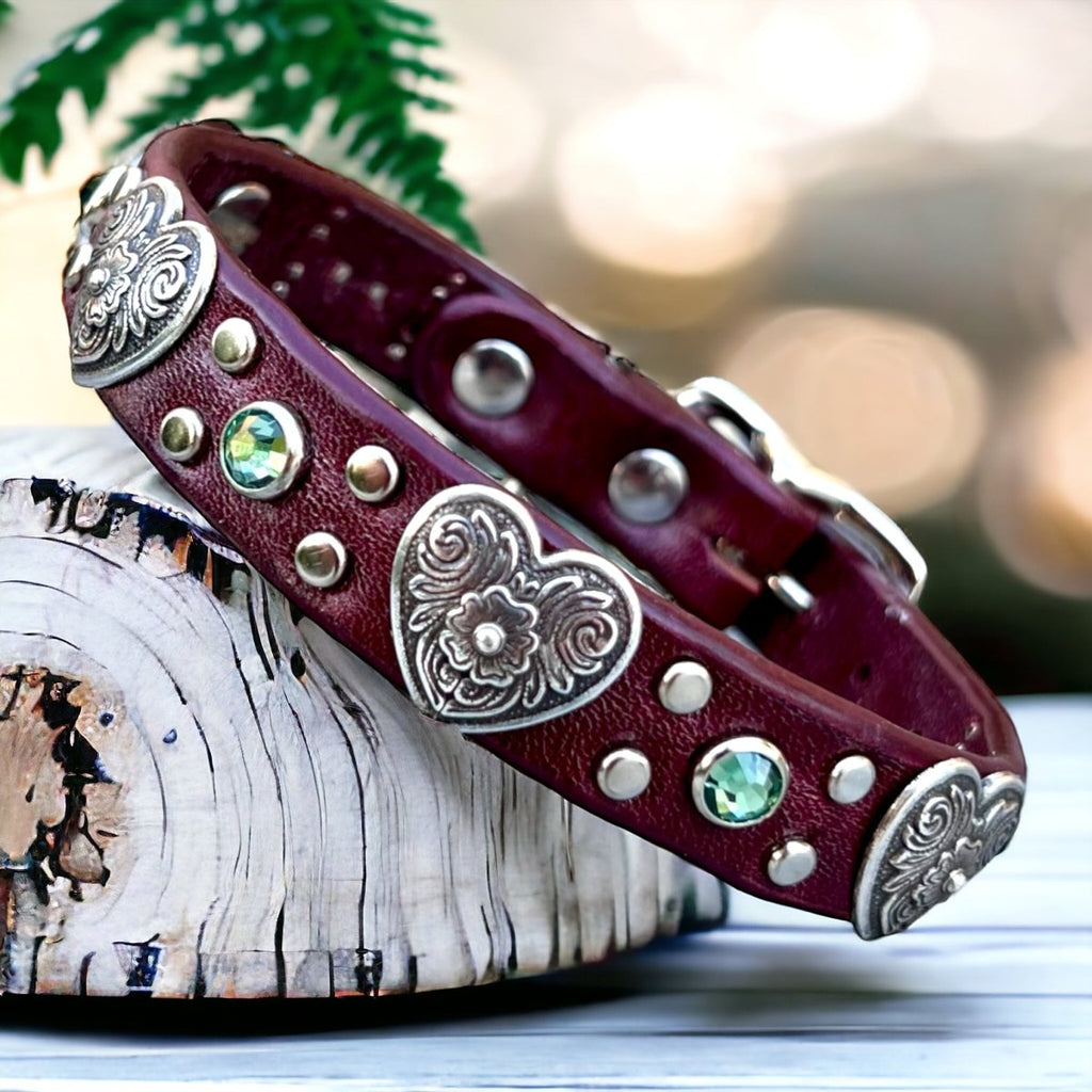 Small Dog Leather Collar with Hearts