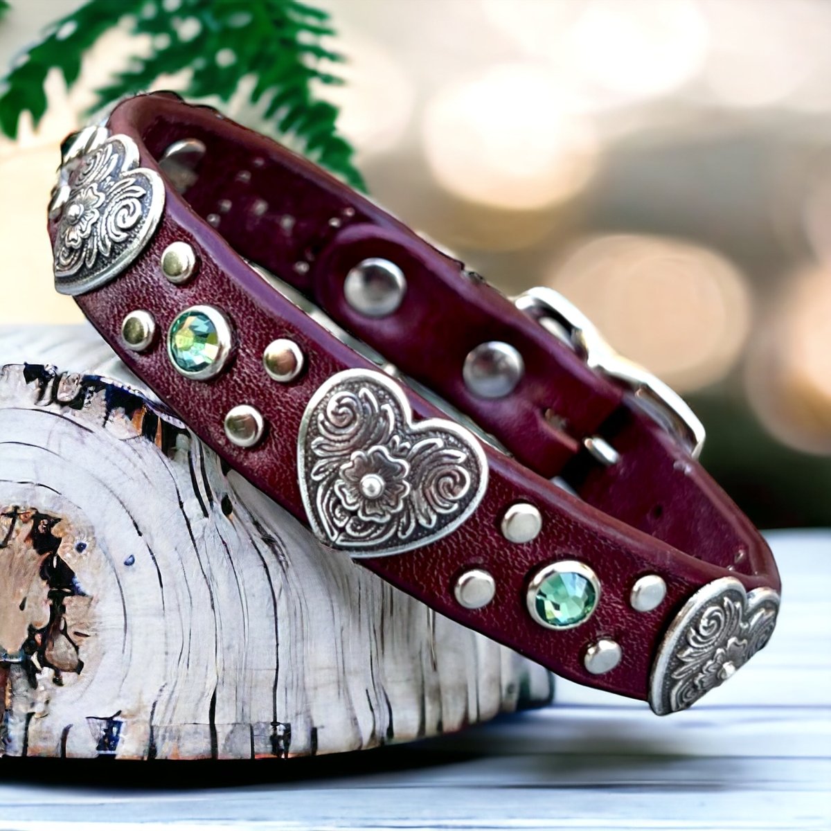 Small Dog Leather Collar with Hearts