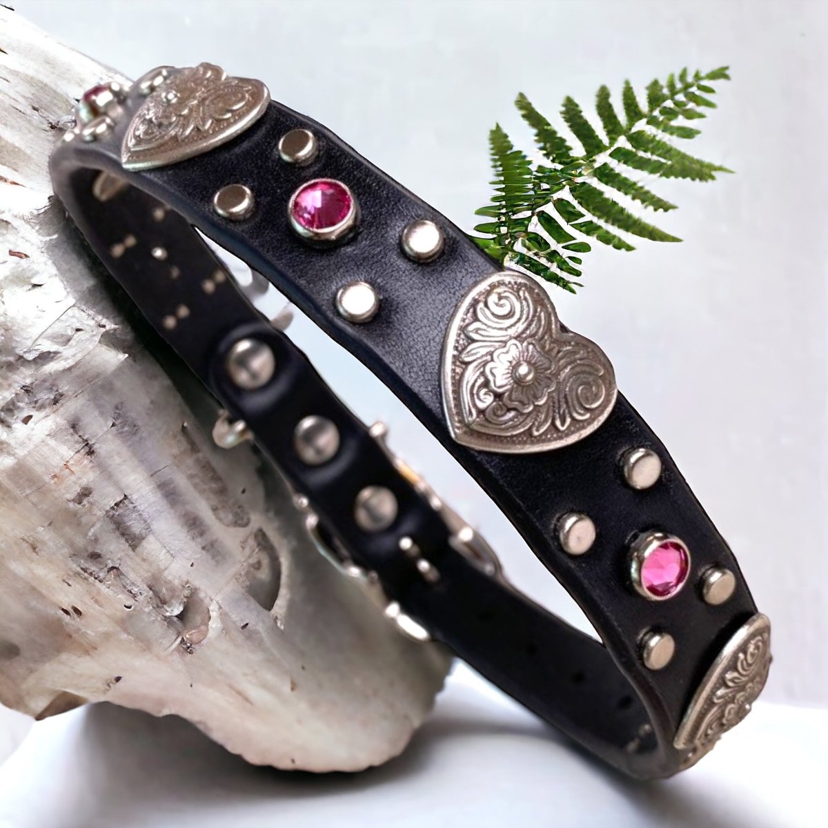 Small Dog Leather Collar with Hearts