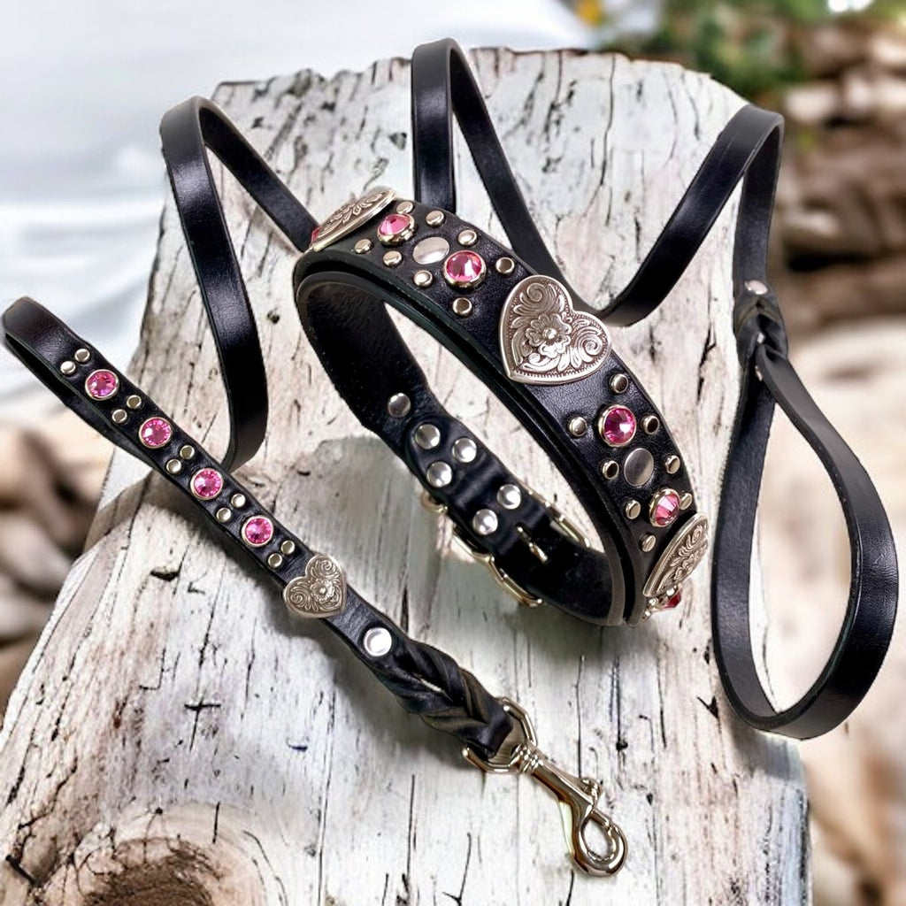 Matching Leather Dog Leash Milan with Crystals