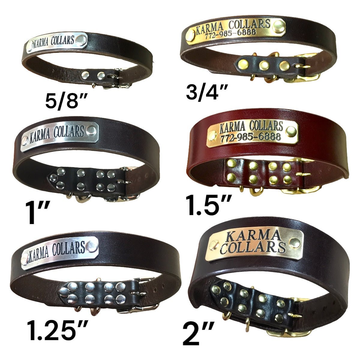 5/8" Wide Basic Leather Dog Collar with Nameplate