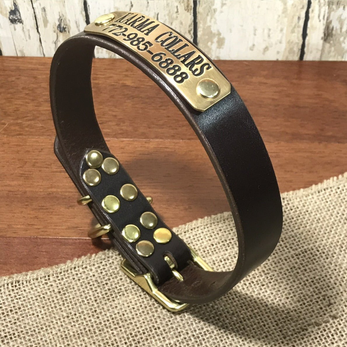 Leather Dog Collar with Nameplate 1 Inch Wide