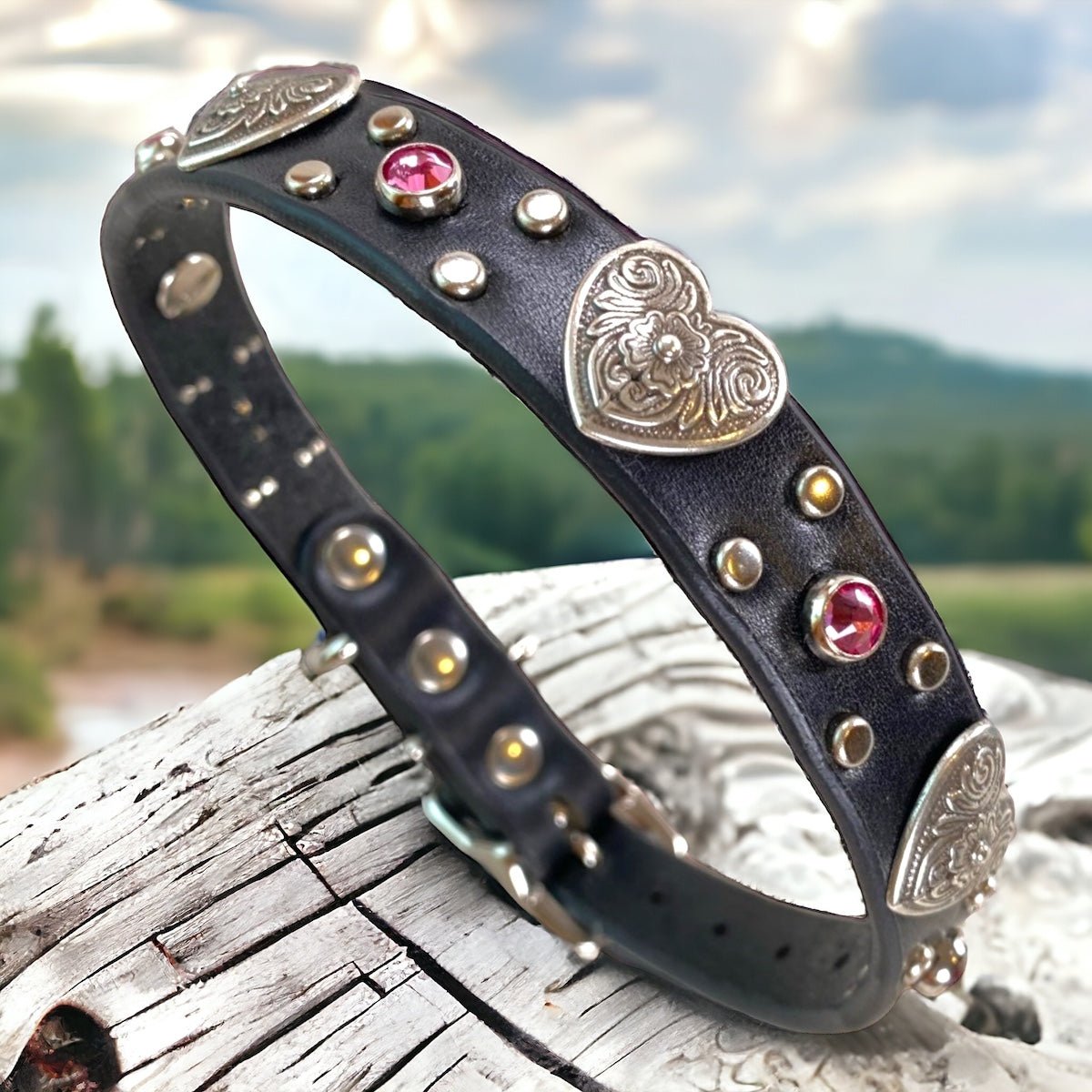 Small Dog Leather Collar with Hearts