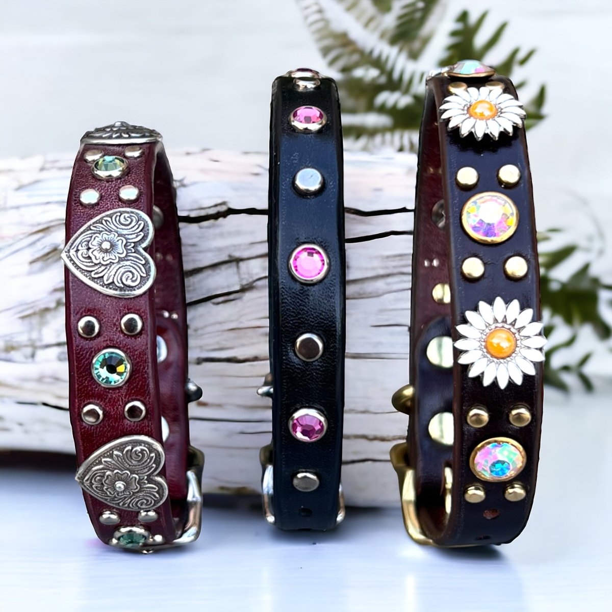 Small Dog Leather Collar with Hearts