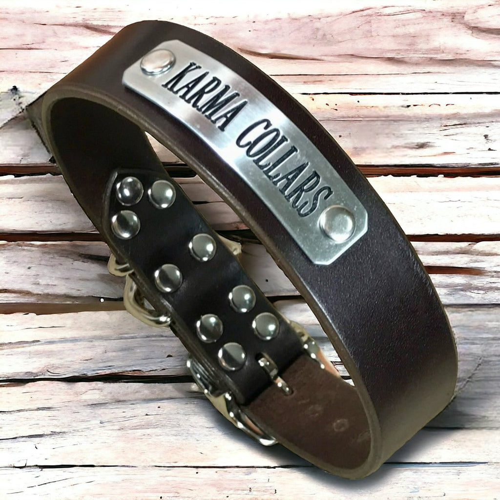 Leather Dog Collar with Nameplate 1.25" Wide