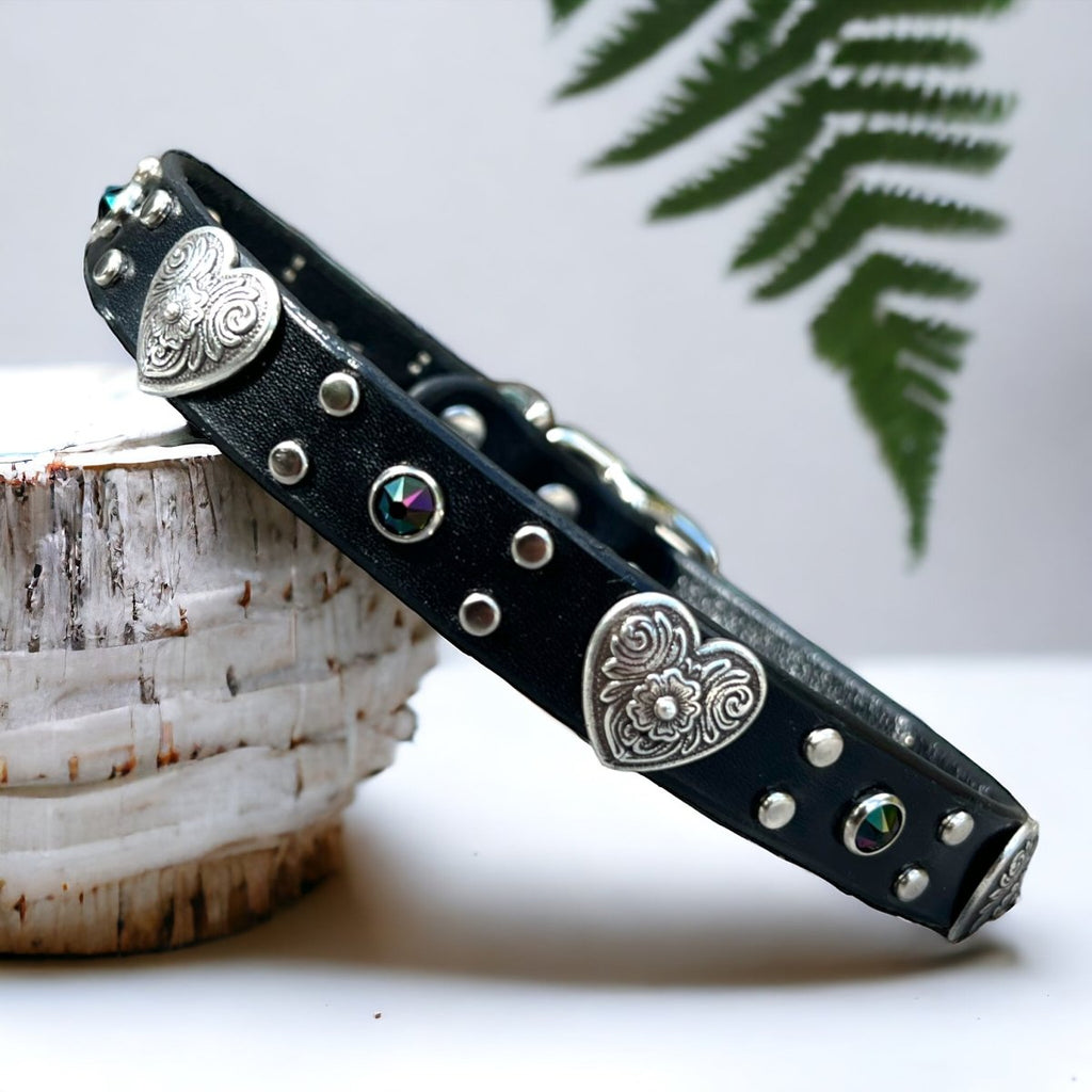 Small Dog Leather Collar with Hearts