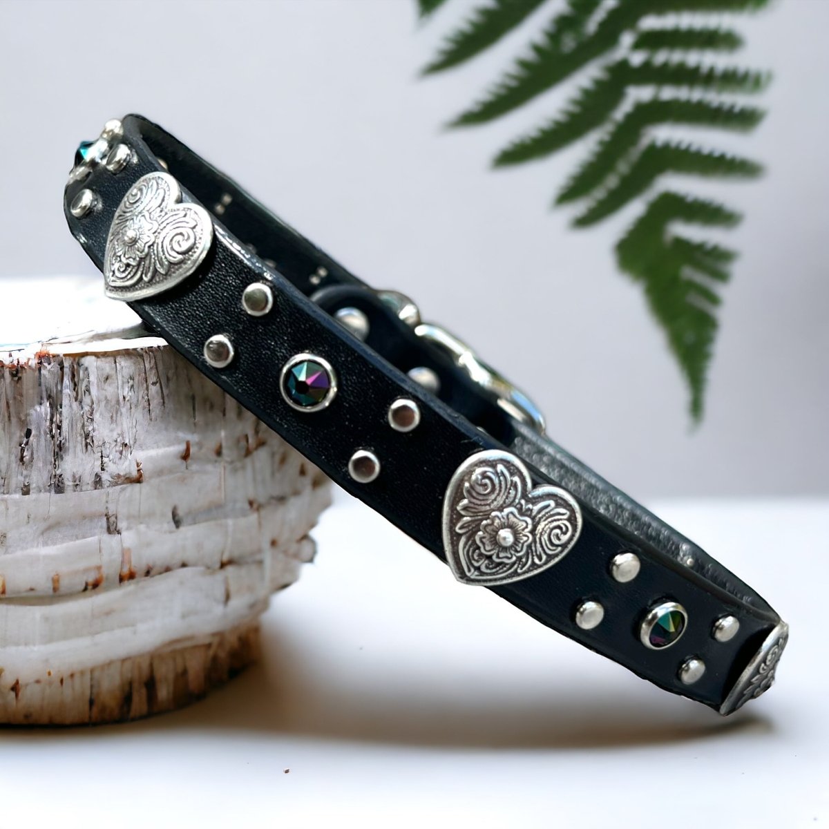 Small Dog Leather Collar with Hearts