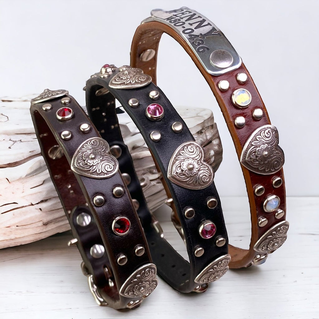 Small Dog Leather Collar with Hearts