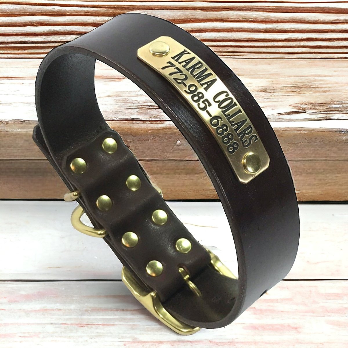 1.5" Wide Basic Leather Dog Collar with Nameplate