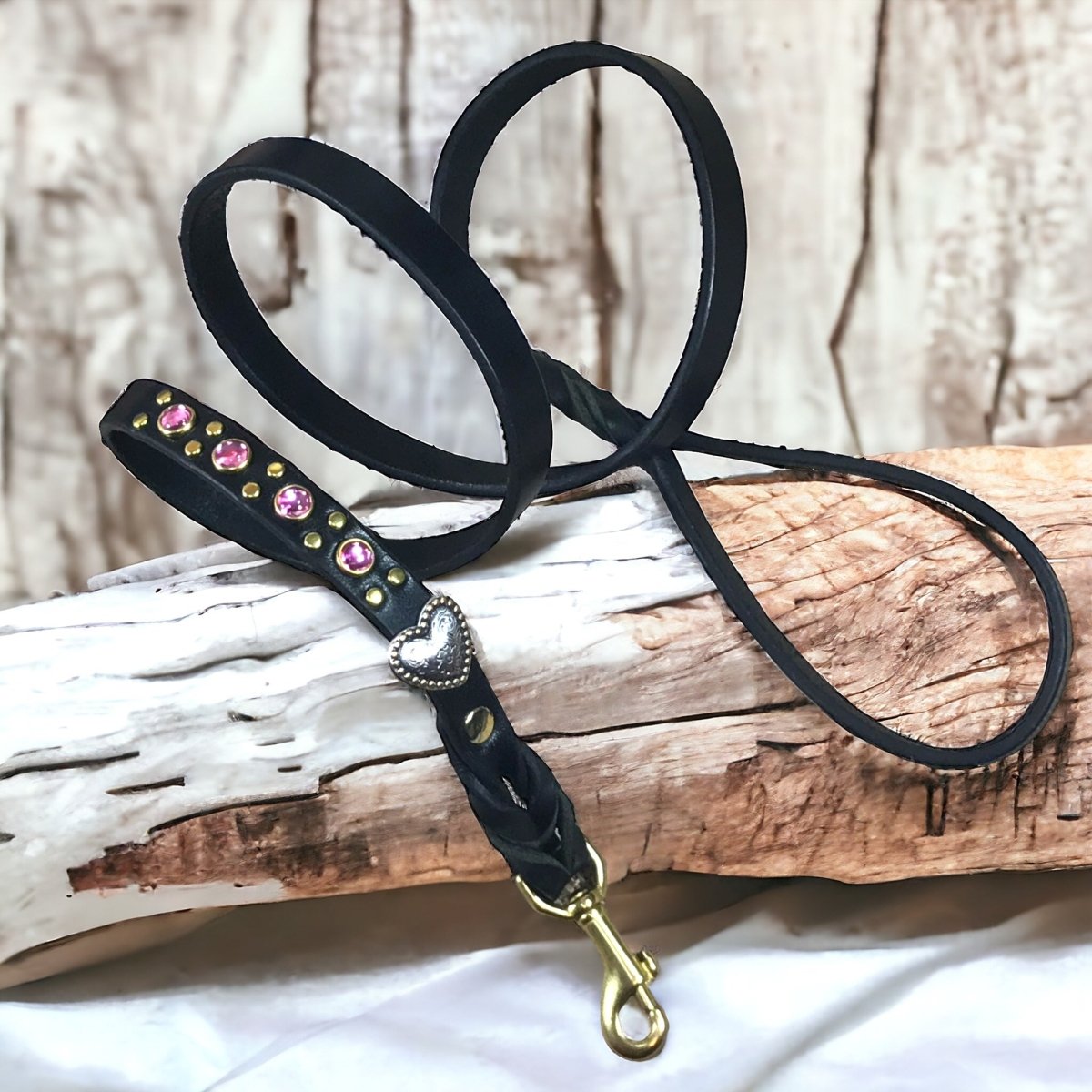 Matching Leather Dog Leash Milan with Crystals
