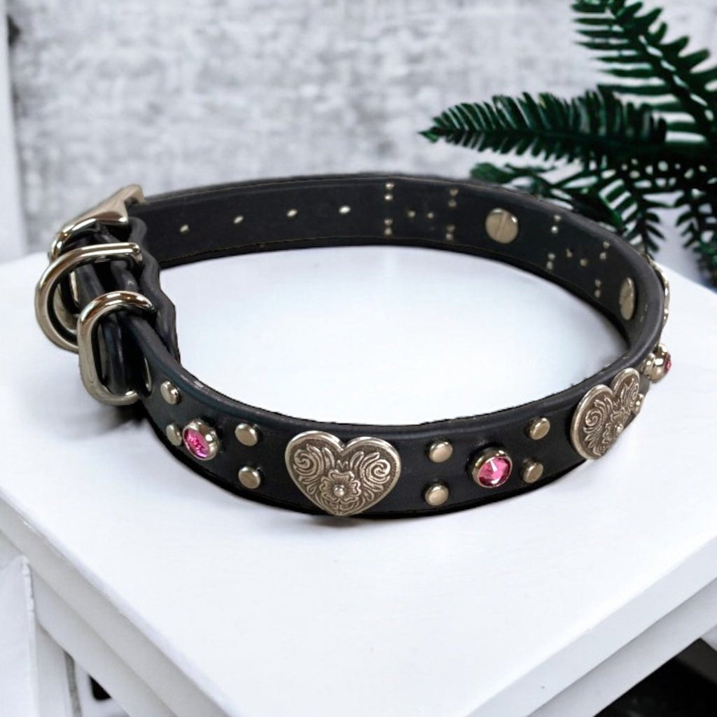 Small Dog Leather Collar with Hearts