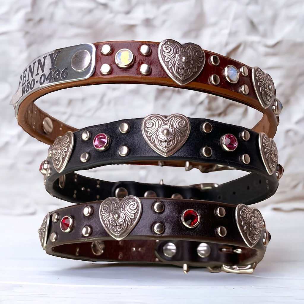Small Dog Leather Collar with Hearts