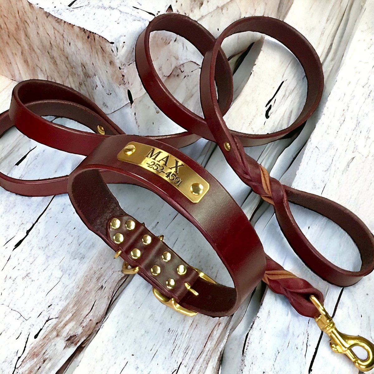 Leather Dog Collar with Nameplate 1.25" Wide