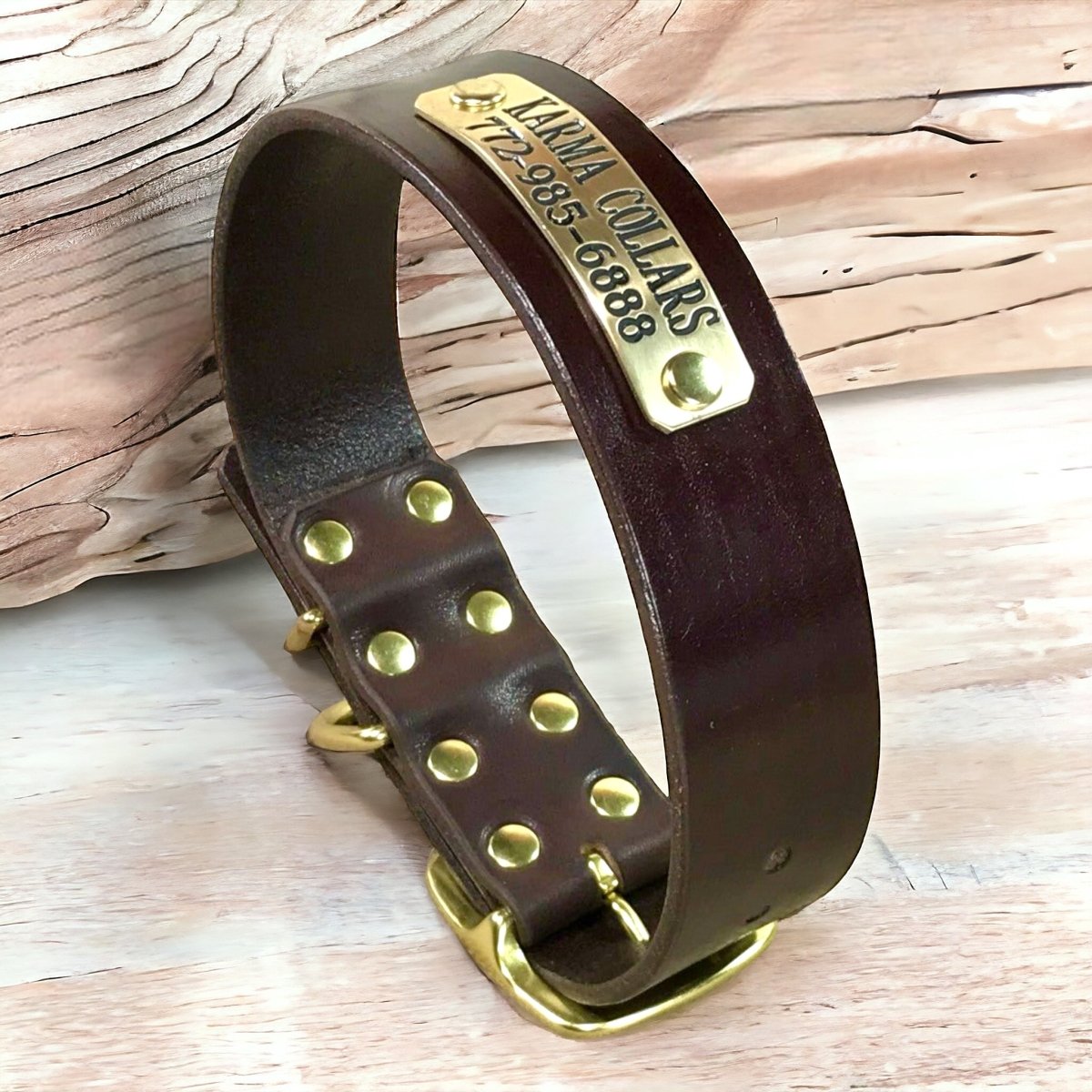 1.5" Wide Basic Leather Dog Collar with Nameplate