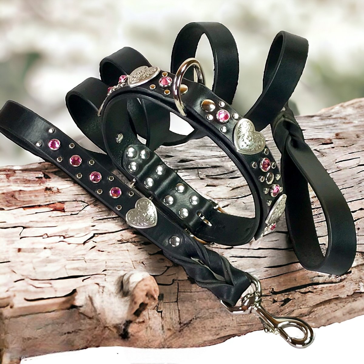 Matching Leather Dog Leash Milan with Crystals