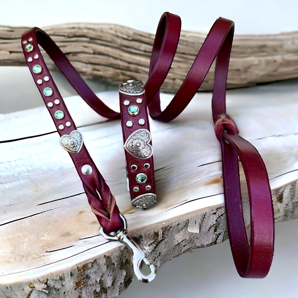 Small Dog Leather Collar with Hearts