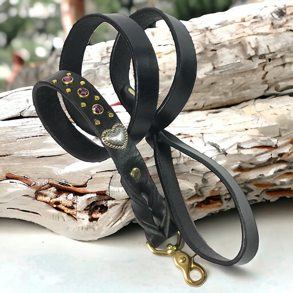 Matching Leather Dog Leash Milan with Crystals