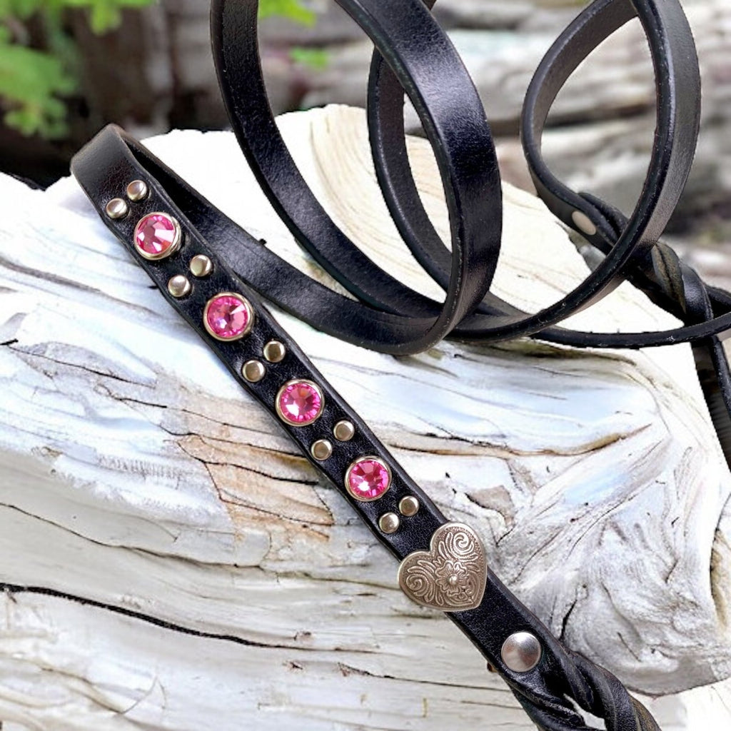 Matching Leather Dog Leash Milan with Crystals