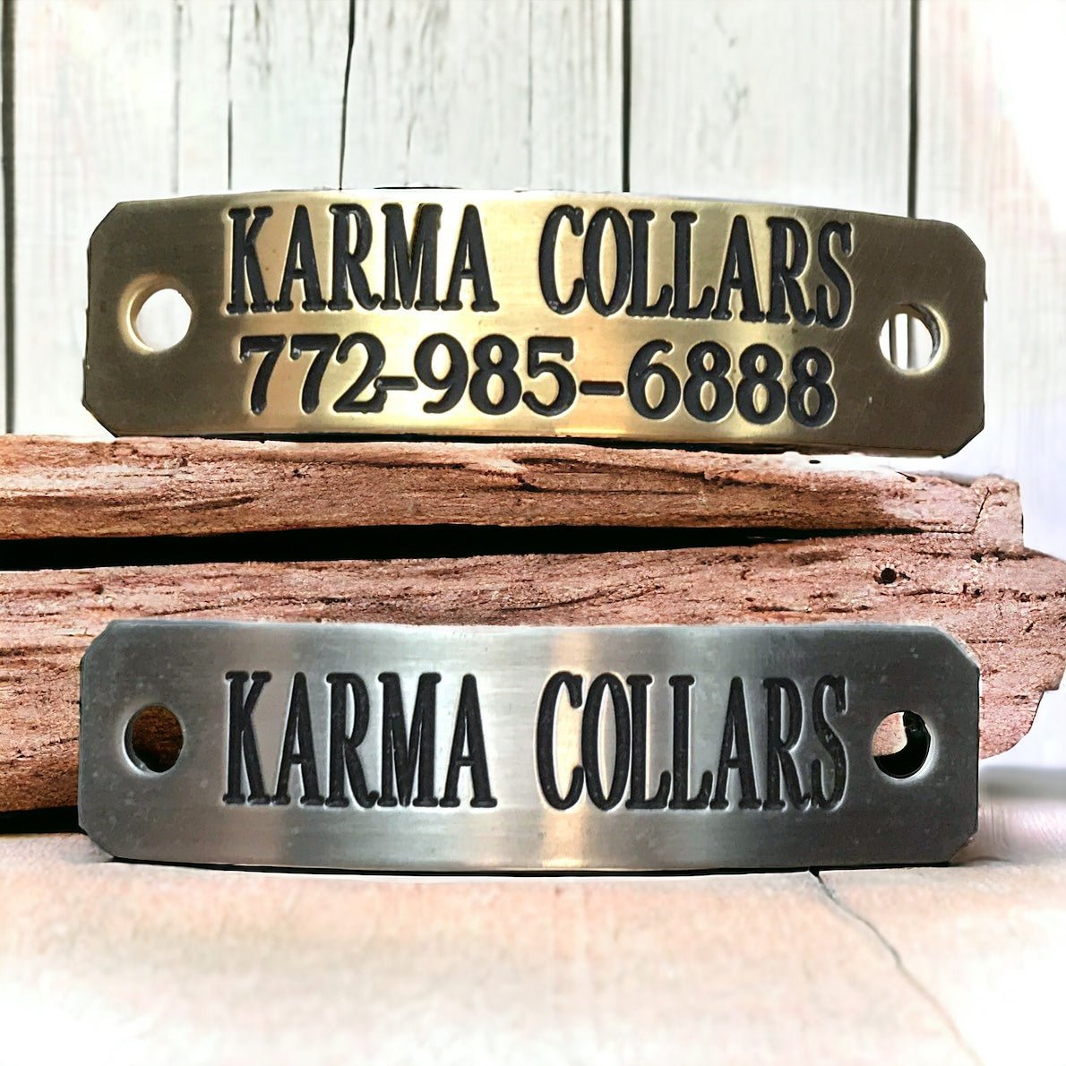 ENGRAVED LEATHER DOG COLLAR 2 PLATES