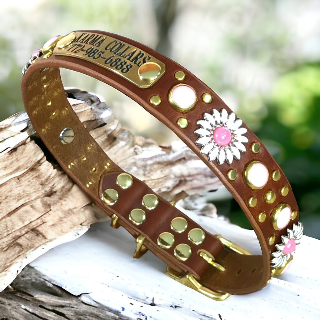 Yessena Nameplate Leather Dog Collar