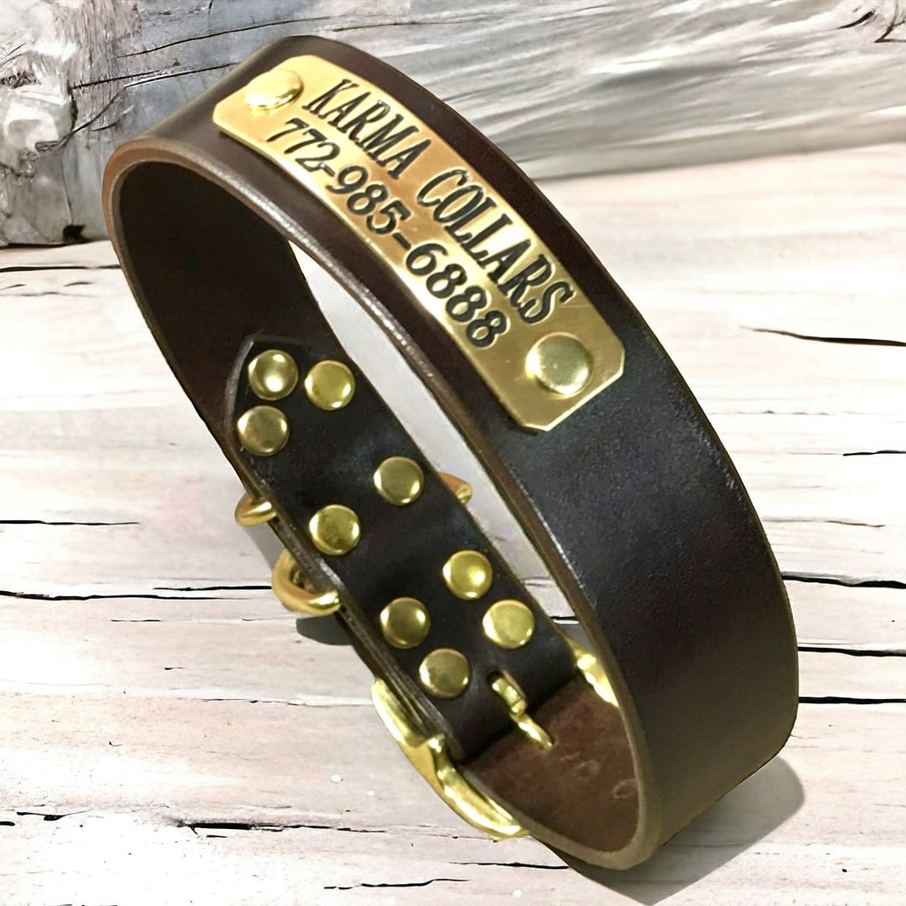 Leather Dog Collar with Nameplate 1.25" Wide