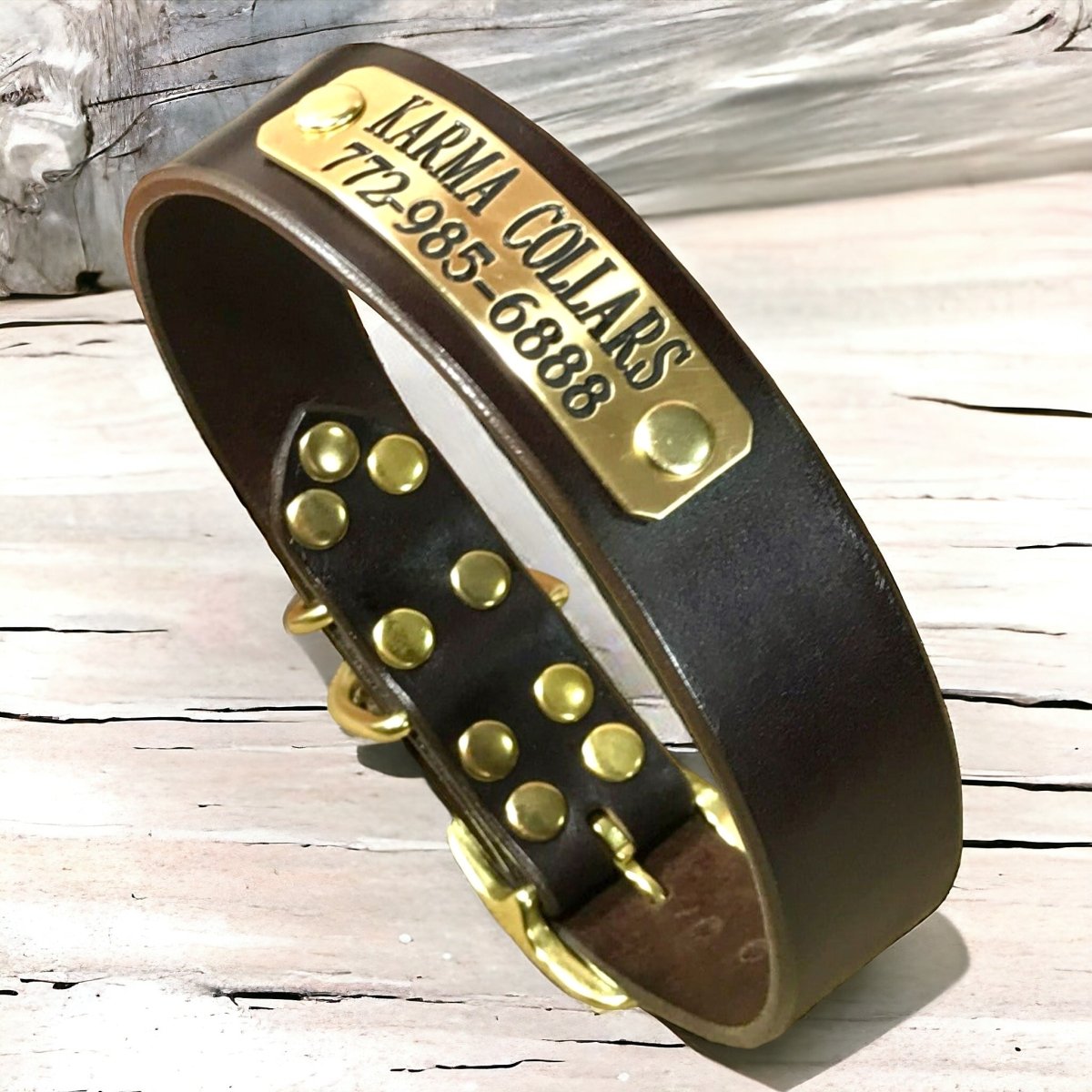 Leather Dog Collar with Nameplate 1.25" Wide