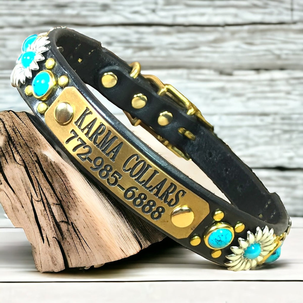 Yessena Nameplate Leather Dog Collar