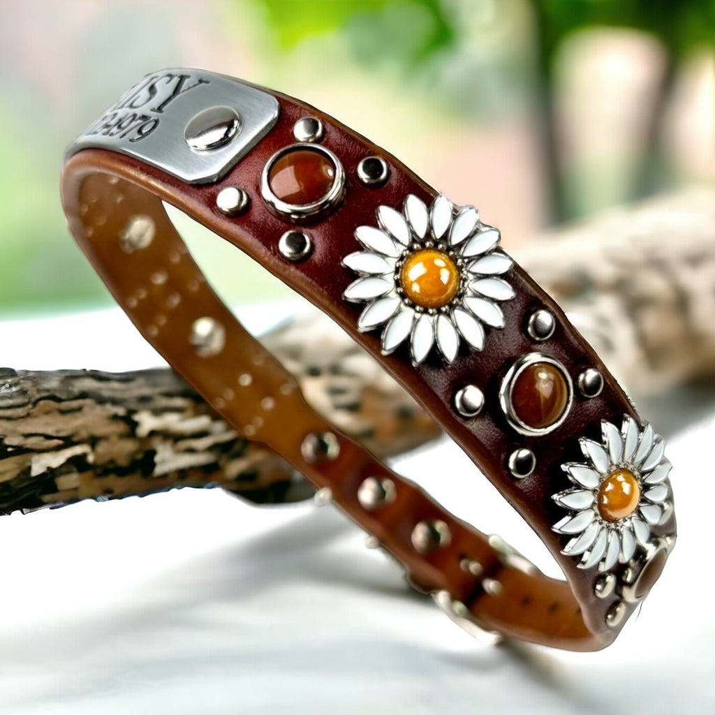 Yessena Nameplate Leather Dog Collar