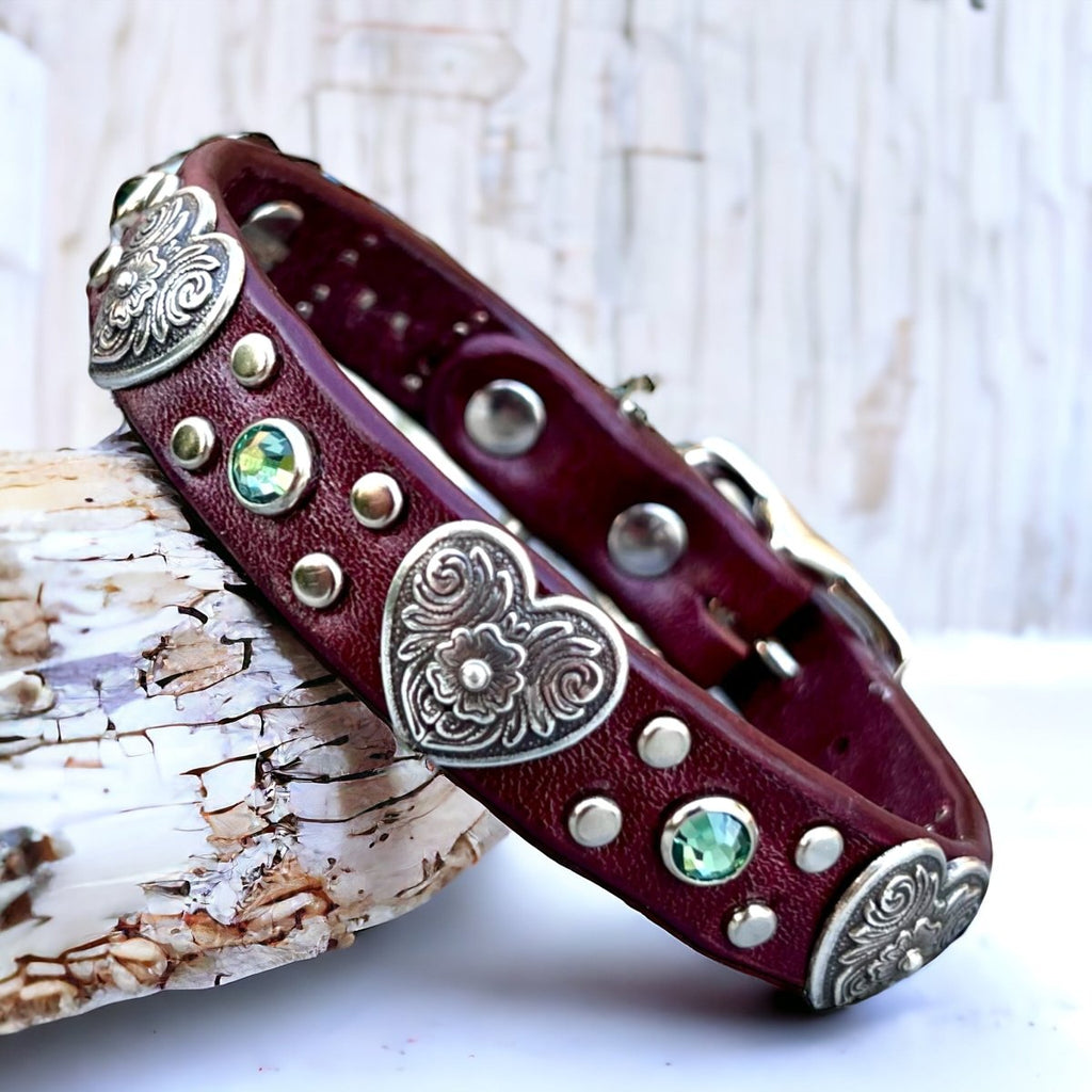 Small Dog Leather Collar with Hearts