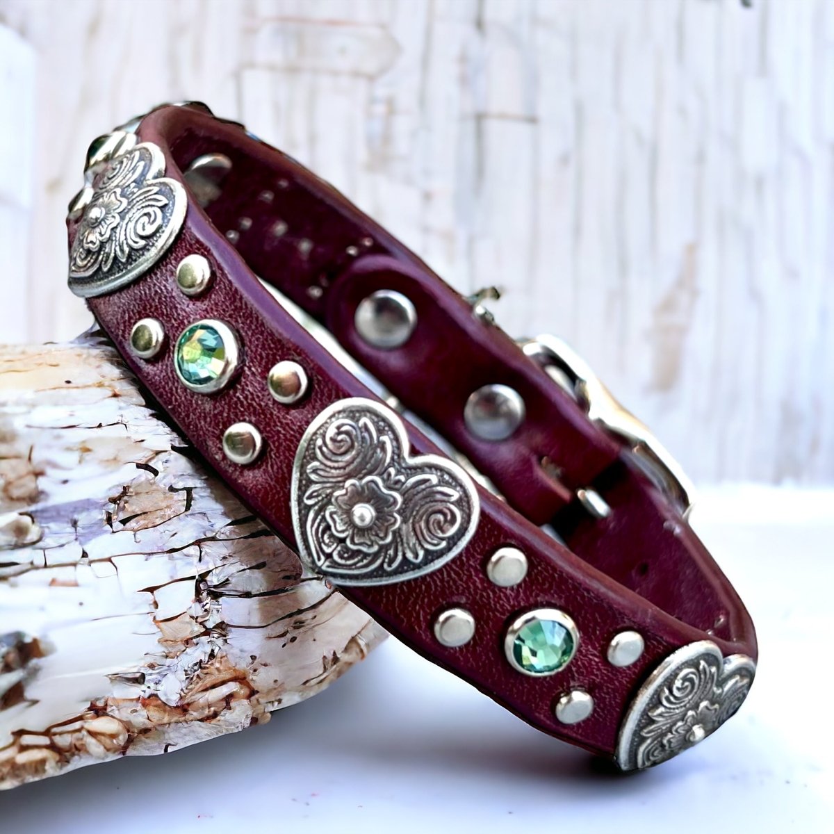 Small Dog Leather Collar with Hearts