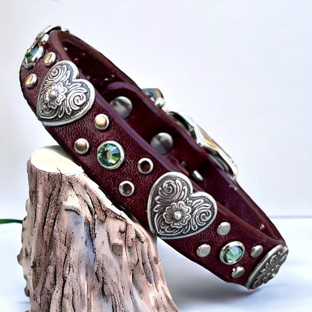 Small Dog Leather Collar with Hearts