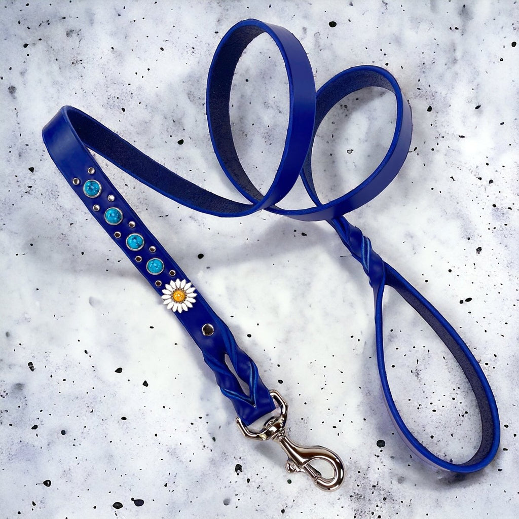 Matching Leather Leash Daisy Flower Collars