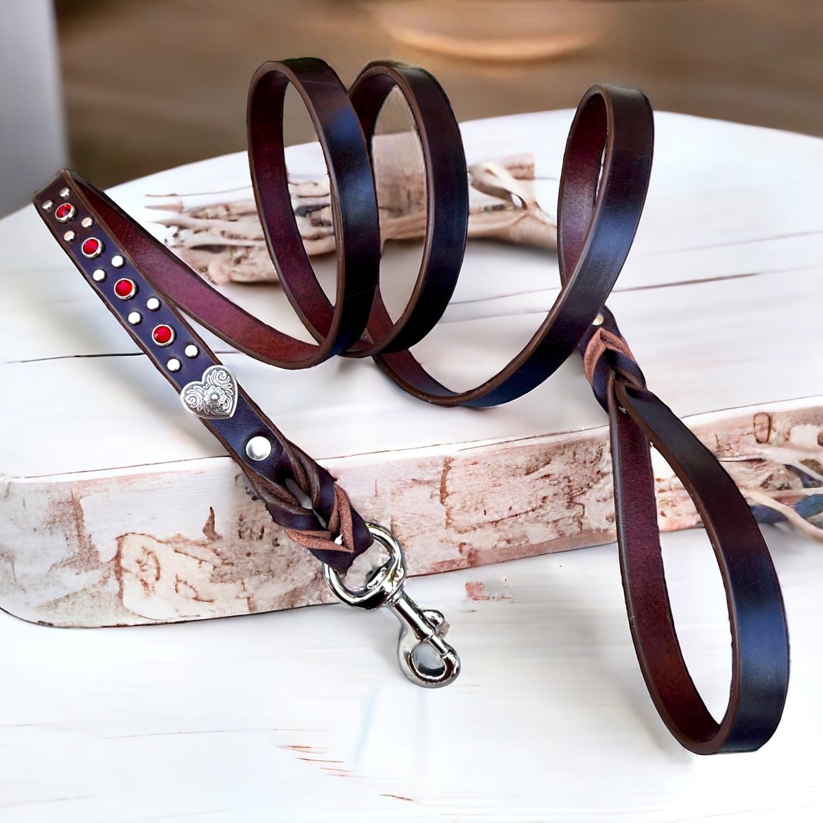 Small Dog Leather Collar with Hearts