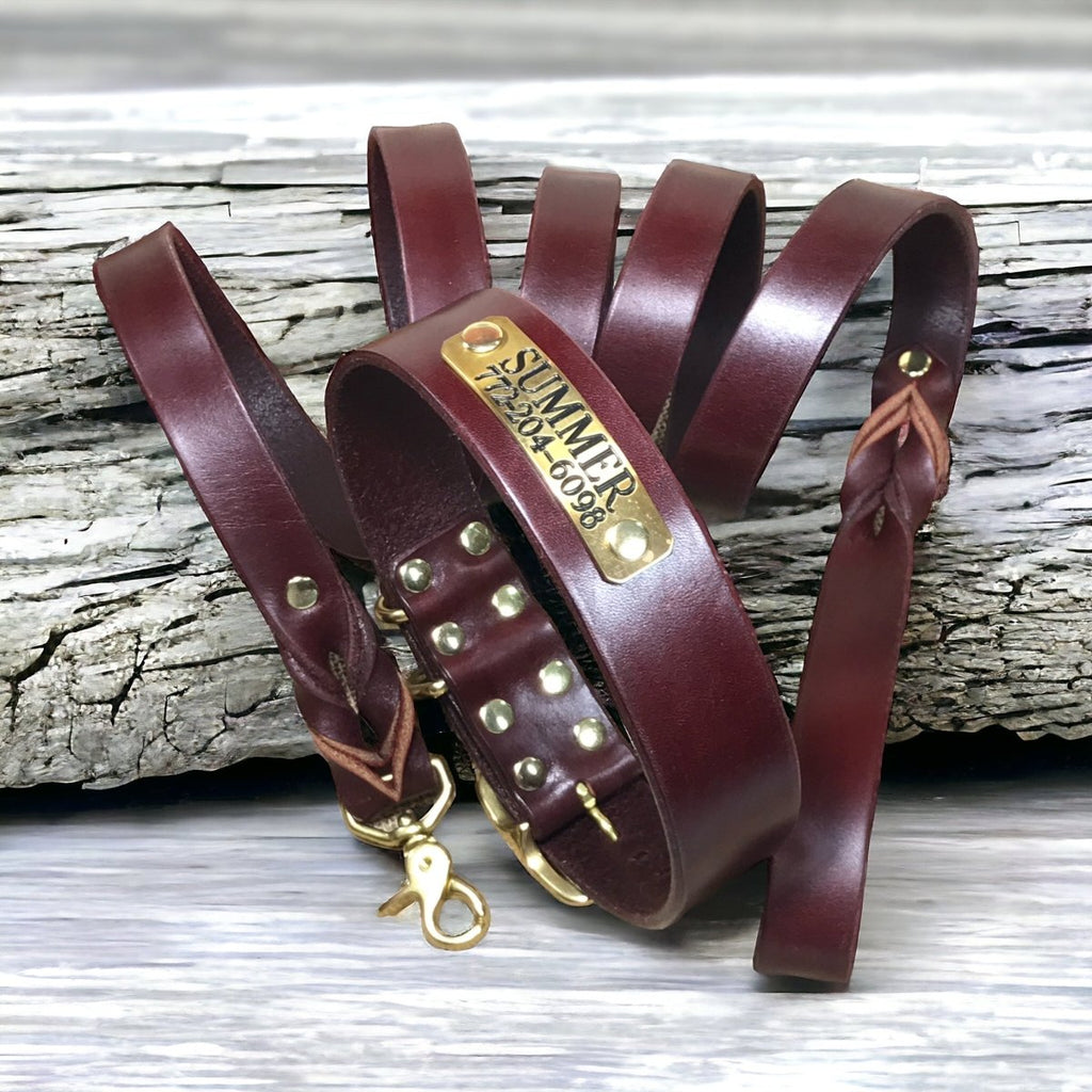 1.5" Wide Basic Leather Dog Collar with Nameplate