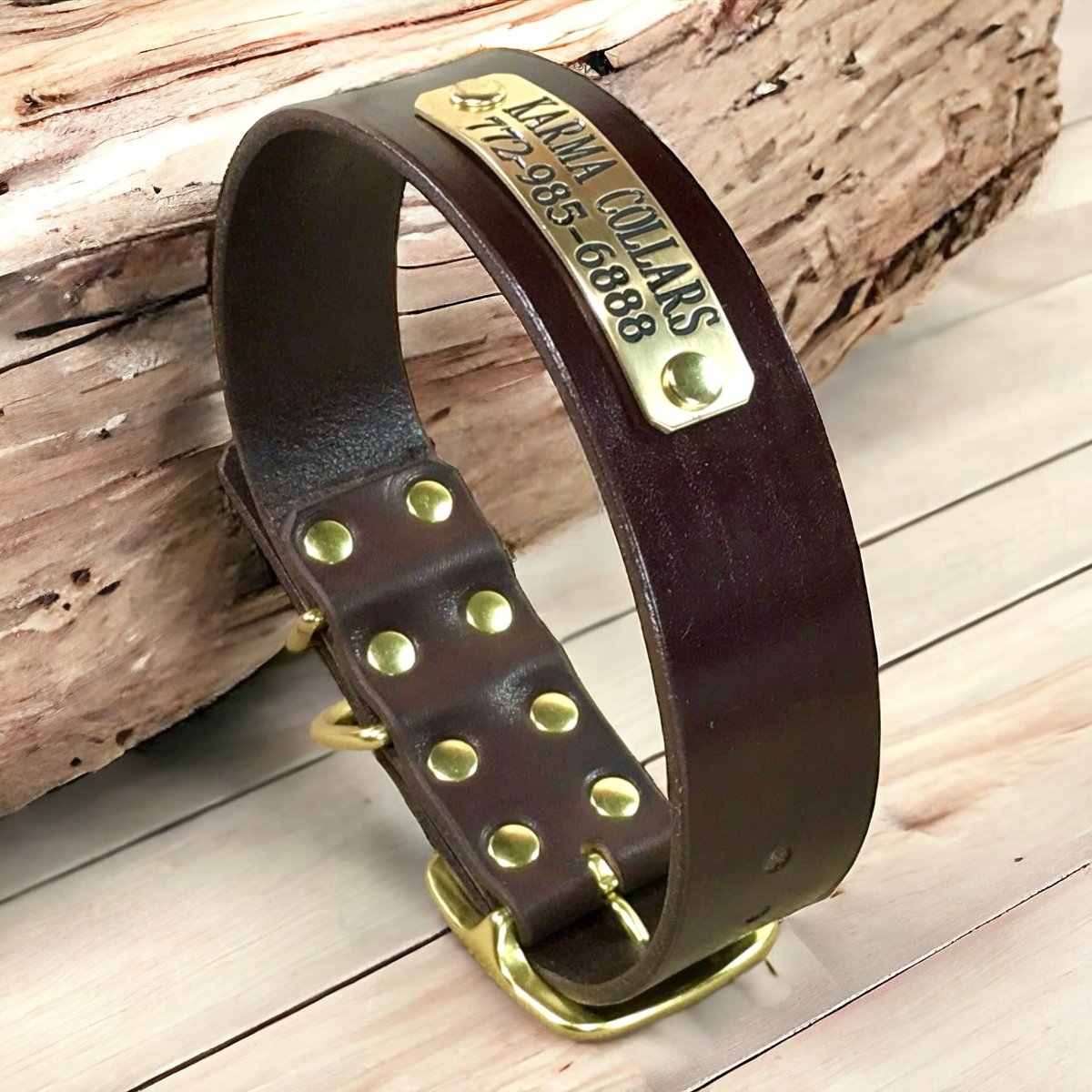 1.5" Wide Basic Leather Dog Collar with Nameplate
