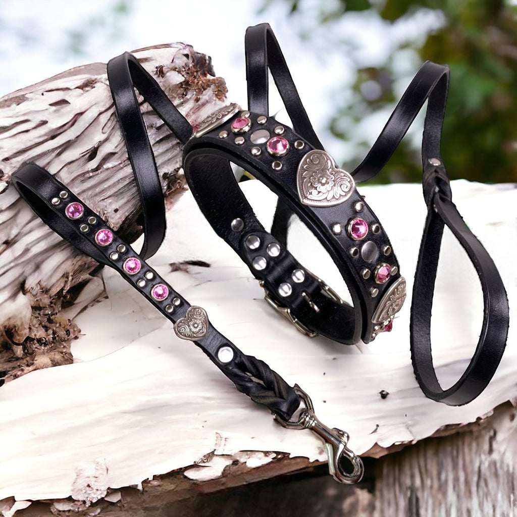 Matching Leather Dog Leash Milan with Crystals