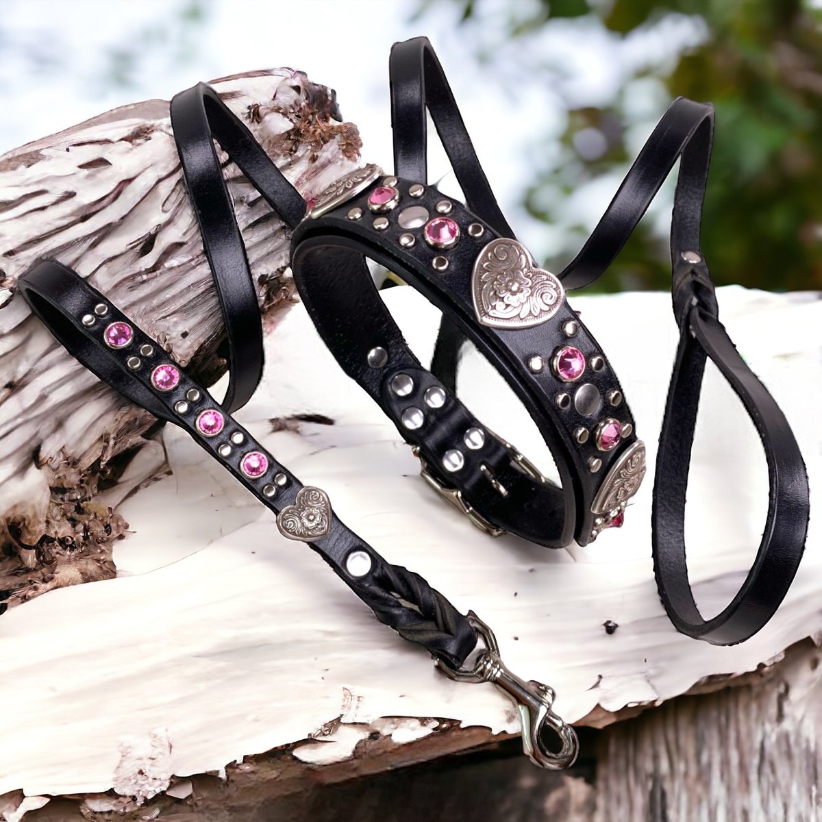 Matching Leather Dog Leash Milan with Crystals