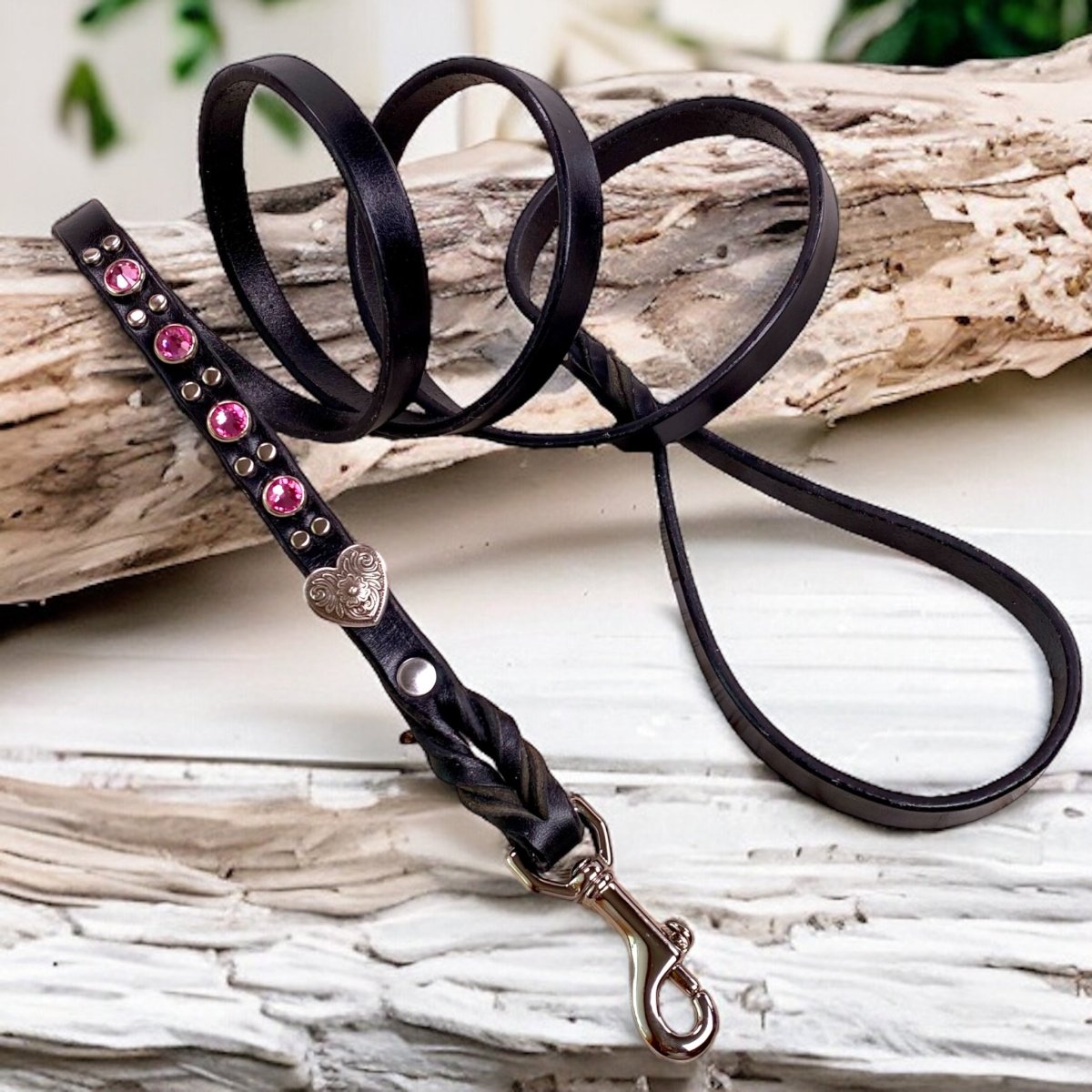 Matching Leather Dog Leash Milan with Crystals
