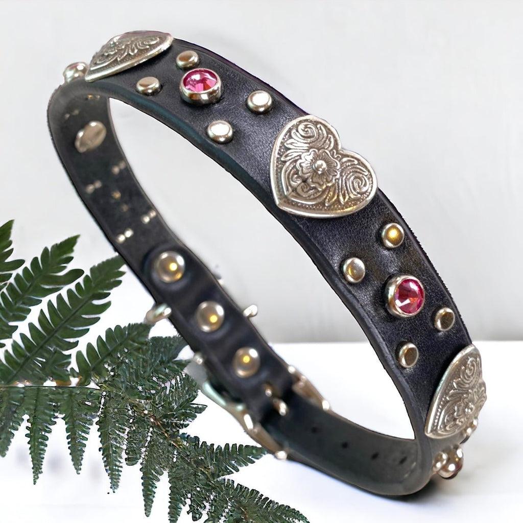 Small Dog Leather Collar with Hearts