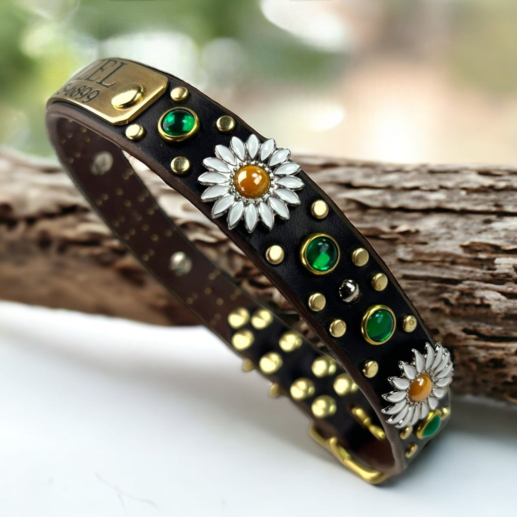 Yessena Nameplate Leather Dog Collar