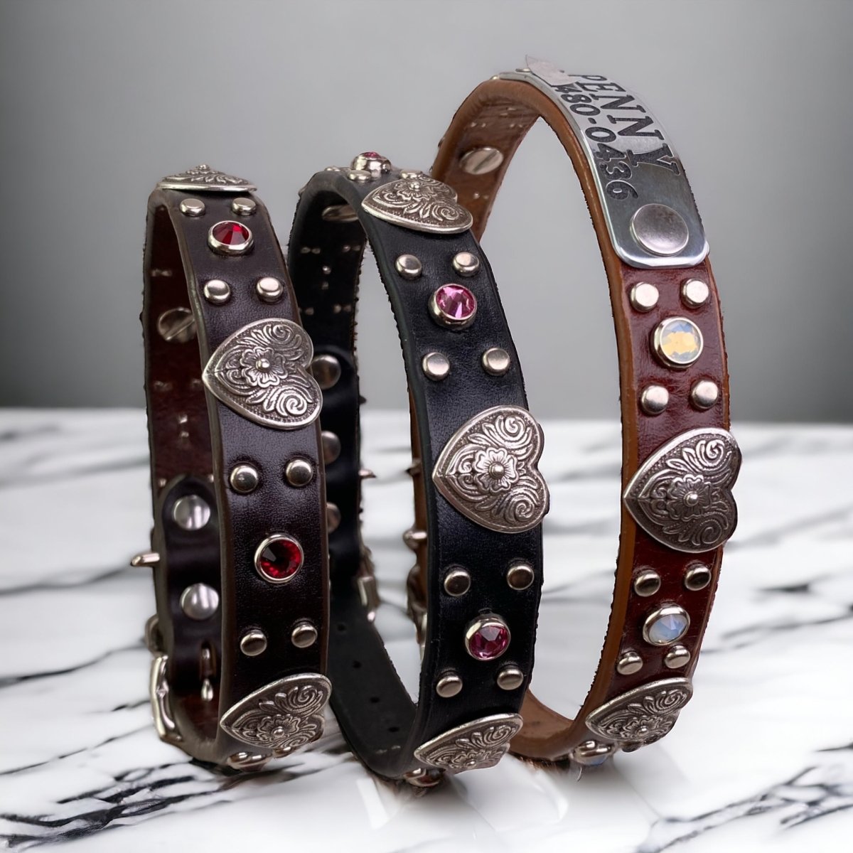 Small Dog Leather Collar with Hearts